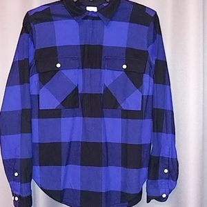 J.Crew Blue/Blk Checkered 1/2 Zip Flannel